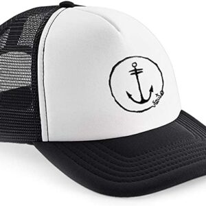 Gorra blanca y negra con rejilla y ancla