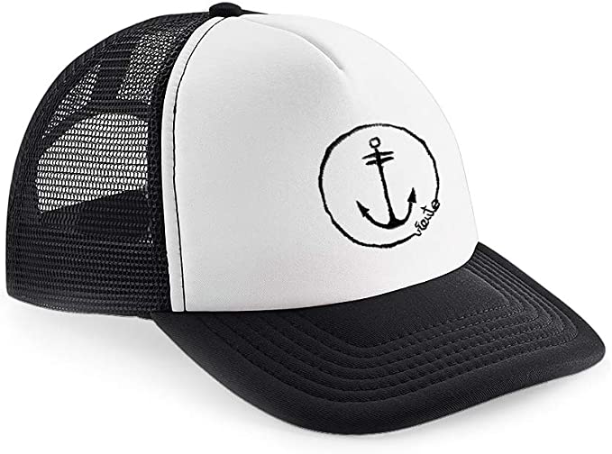 Gorra blanca y negra con rejilla y ancla