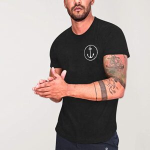 Camiseta negra con logo ancla blanca hombre